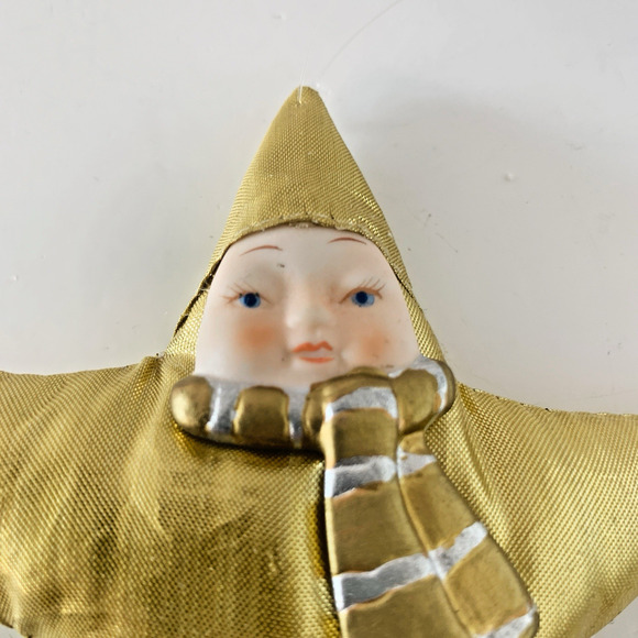 Vintage Snowbabies Snow Baby Star Gold Fabric Porcelain Ornament RARE - Picture 3 of 6